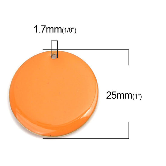 Image de Breloques Sequins Emaillés Double Face en Laiton Rond Doré Orange 25mm Dia, 5 Pcs