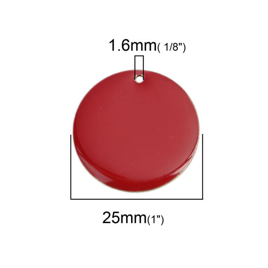 Image de Breloques Sequins Emaillés Double Face en Laiton Rond Doré Rouge 25mm Dia, 5 Pcs