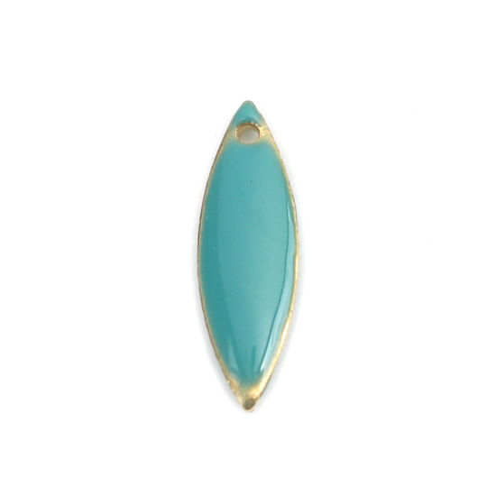 Image de 10 Pcs Breloques Sequins Emaillés Double Face en Laiton Doré Bleu Lac Marquise 16mm x 5mm