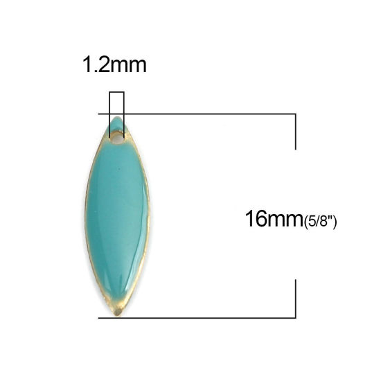 Image de 10 Pcs Breloques Sequins Emaillés Double Face en Laiton Doré Bleu Lac Marquise 16mm x 5mm