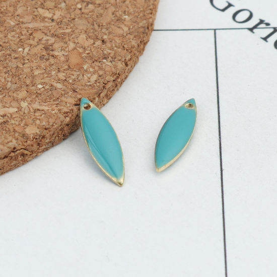 Image de 10 Pcs Breloques Sequins Emaillés Double Face en Laiton Doré Bleu Lac Marquise 16mm x 5mm