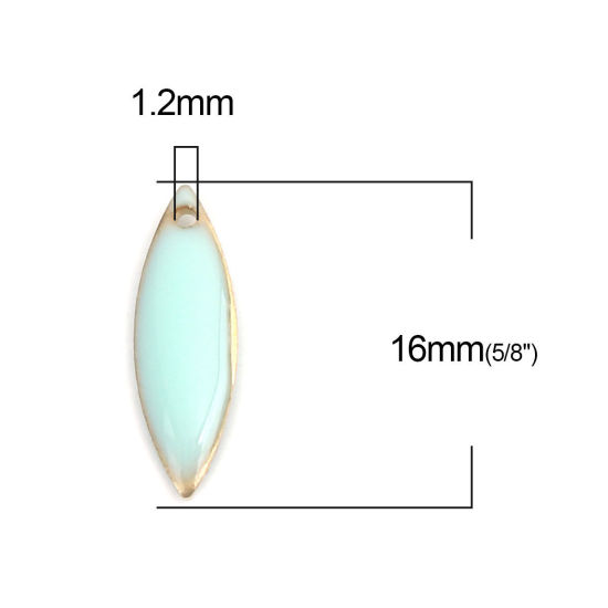 Image de 10 Pcs Breloques Sequins Emaillés Double Face en Laiton Doré Bleu Clair Marquise 16mm x 5mm