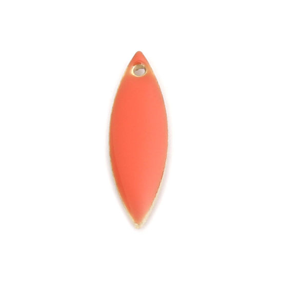 Image de 10 Pcs Breloques Sequins Emaillés Double Face en Laiton Doré Rouge Orangé Marquise 16mm x 5mm
