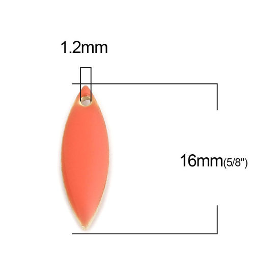 Image de 10 Pcs Breloques Sequins Emaillés Double Face en Laiton Doré Rouge Orangé Marquise 16mm x 5mm