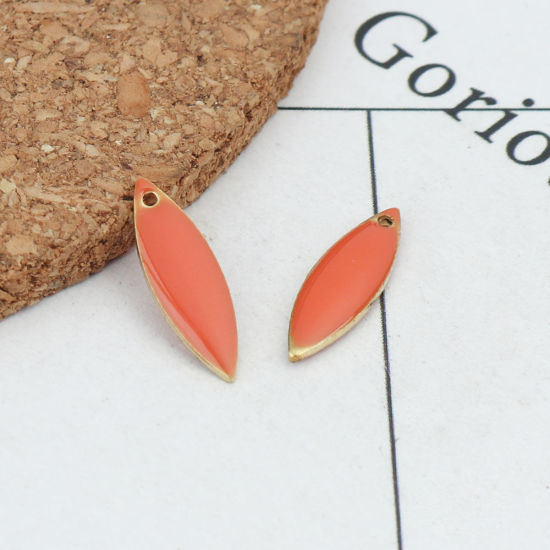Image de 10 Pcs Breloques Sequins Emaillés Double Face en Laiton Doré Rouge Orangé Marquise 16mm x 5mm