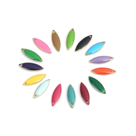 Image de 10 Pcs Breloques Sequins Emaillés Double Face en Laiton Doré Rouge Orangé Marquise 16mm x 5mm