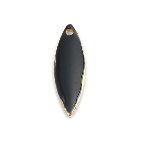 Image de 10 Pcs Breloques Sequins Emaillés Double Face en Laiton Doré Noir Marquise 16mm x 5mm