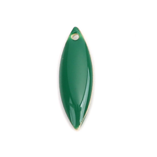 Image de 10 Pcs Breloques Sequins Emaillés Double Face en Laiton Doré Vert Foncé Marquise 16mm x 5mm