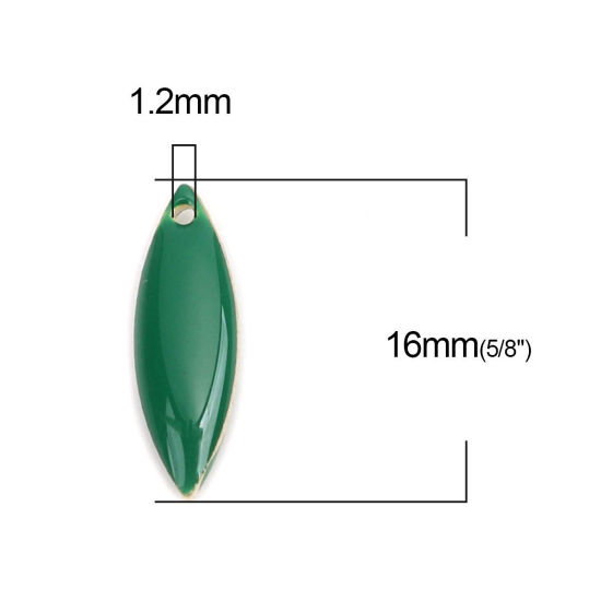 Image de 10 Pcs Breloques Sequins Emaillés Double Face en Laiton Doré Vert Foncé Marquise 16mm x 5mm