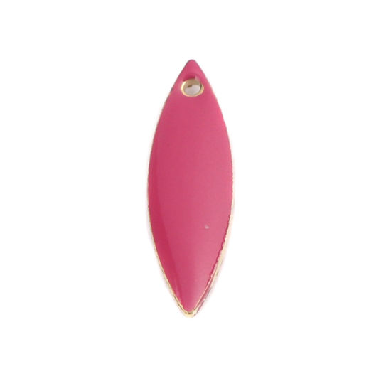 Image de 10 Pcs Breloques Sequins Emaillés Double Face en Laiton Doré Fuchsia Marquise 16mm x 5mm
