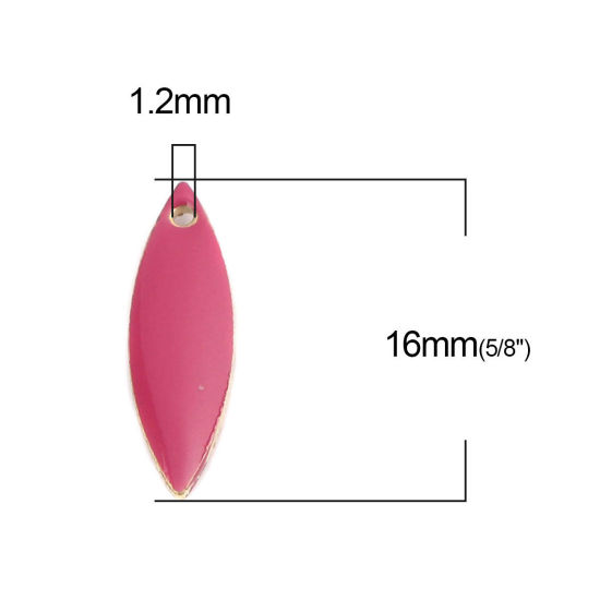 Image de 10 Pcs Breloques Sequins Emaillés Double Face en Laiton Doré Fuchsia Marquise 16mm x 5mm