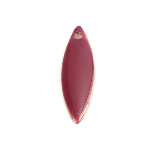Image de 10 Pcs Breloques Sequins Emaillés Double Face en Laiton Doré Fuchsia Marquise 16mm x 5mm