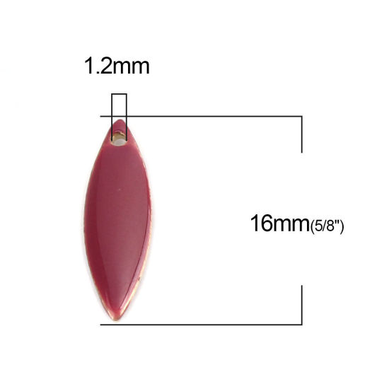 Image de 10 Pcs Breloques Sequins Emaillés Double Face en Laiton Doré Fuchsia Marquise 16mm x 5mm
