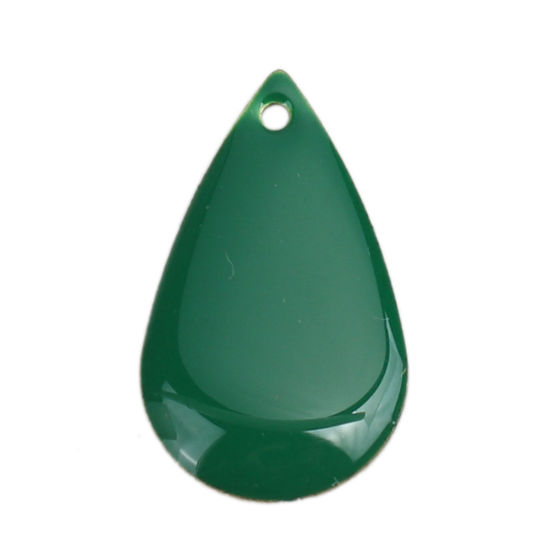 Image de Breloques Sequins Emaillés Double Face en Laiton Goutte d'Eau Doré Vert Foncé 21mm x 13mm, 10 Pcs
