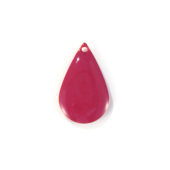 Image de Breloques Sequins Emaillés Double Face en Laiton Goutte d'Eau Doré Fuchsia 21mm x 13mm, 10 Pcs