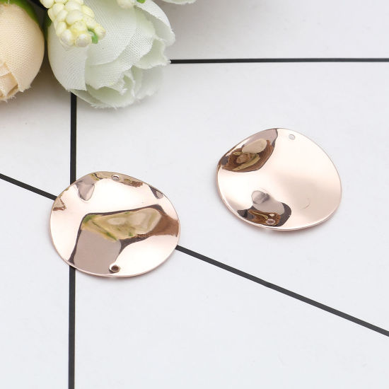 Image de Connecteurs Martelage en Laiton Rond Or Rose 22mm Dia, 5 Pcs