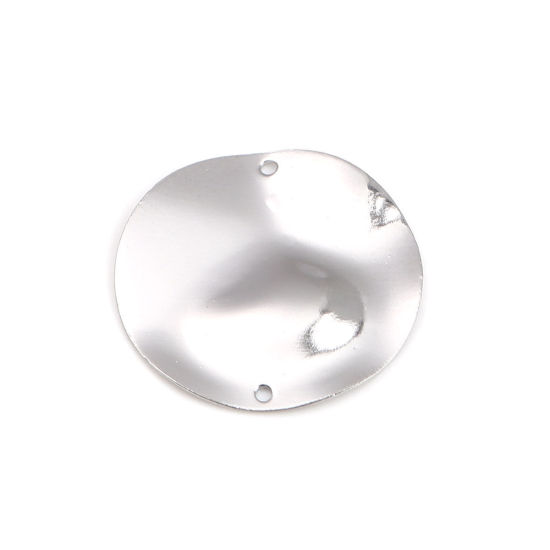 Image de Connecteurs Martelage en Laiton Rond Argent Mat 22mm Dia, 5 Pcs