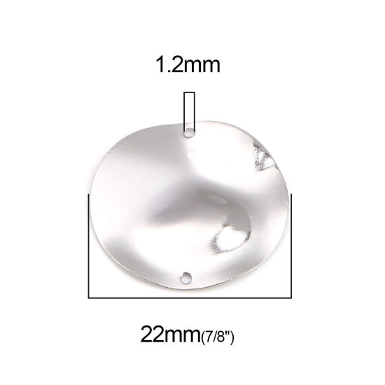 Image de Connecteurs Martelage en Laiton Rond Argent Mat 22mm Dia, 5 Pcs