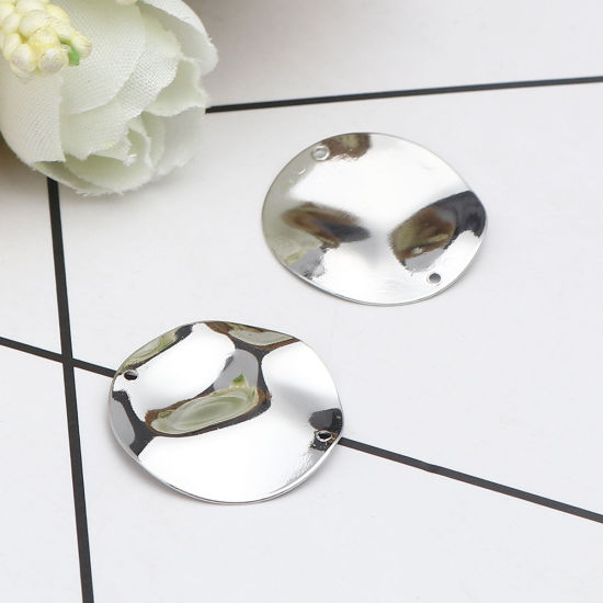Image de Connecteurs Martelage en Laiton Rond Argent Mat 22mm Dia, 5 Pcs
