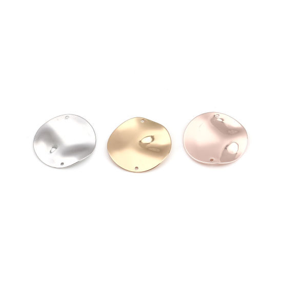 Image de Connecteurs Martelage en Laiton Rond Argent Mat 22mm Dia, 5 Pcs
