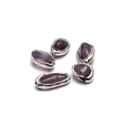 クリスタル ( 天然 ) ビーズ 不規則 シルバートーン 紫 手作り 約 25mm x 16mm、 穴: 約 1mm、 1 個 の画像