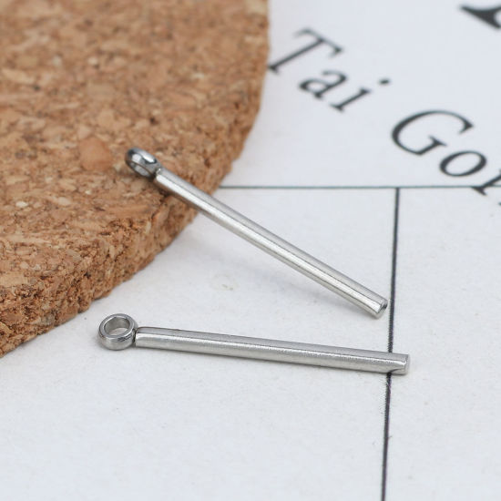 Imagen de 304 Acero Inoxidable Colgantes Charms Cilíndrico Tono de Plata 23mm x 3mm, 10 Unidades