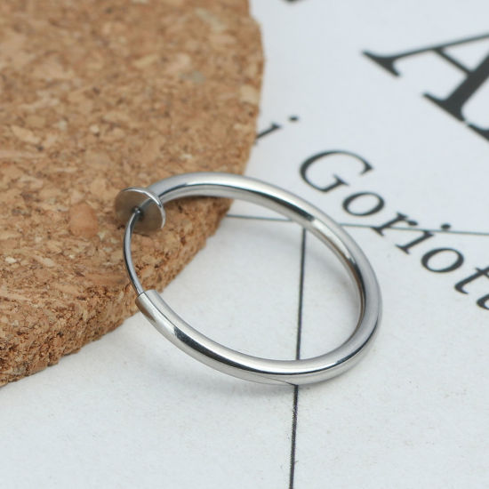 Picture of 304 Stainless Steel Non Piercing Fake Clip On Hoop Earrings Circle Ring Silver Tone 25mm x 24mm, 2 PCs
