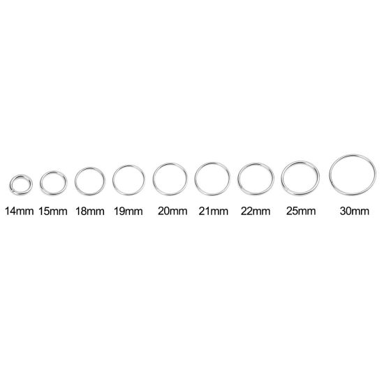 50 個 21mm 直径、 1.2mm（17号） 304ステンレス鋼 丸カン 丸カン シルバートーン 円形 の画像