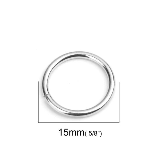 50 個 15mm 直径、 1.5mm（15号） 304ステンレス鋼 丸カン 丸カン シルバートーン 円形 の画像