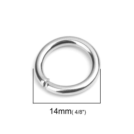 50 個 14mm 直径、 2mm（12号） 304ステンレス鋼 丸カン 丸カン シルバートーン 円形 の画像