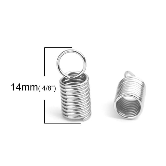 Image de Embouts pour Cordons en 304 Acier Inoxydable Ressorts Argent Mat (pr Cordon: 4.5mm） 14mm x 6mm, 50 Pcs