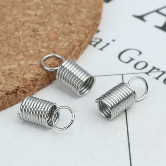 Image de Embouts pour Cordons en 304 Acier Inoxydable Ressorts Argent Mat (pr Cordon: 4.5mm） 14mm x 6mm, 50 Pcs