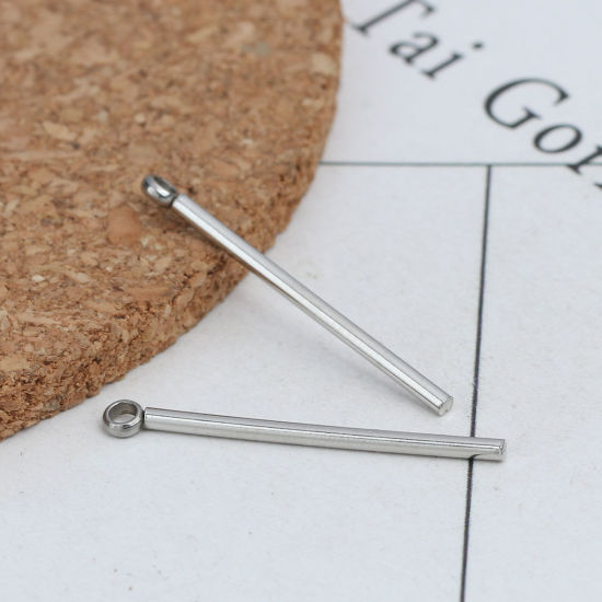 Imagen de 304 Acero Inoxidable Colgantes Charms Cilíndrico Tono de Plata 28mm x 3mm, 10 Unidades