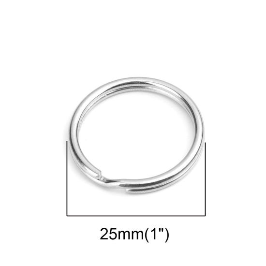 Immagine di 10 Pz 304 Acciaio Inossidabile Anello Portachiavi Tono Argento Tondo 25mm Dia.