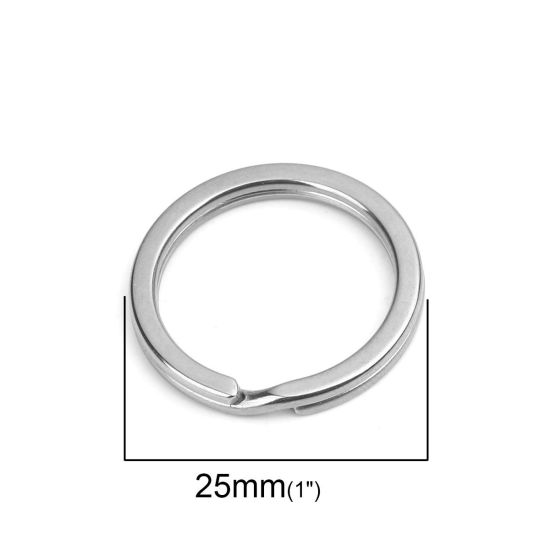 Immagine di 10 Pz 304 Acciaio Inossidabile Anello Portachiavi Tono Argento Tondo 25mm Dia.