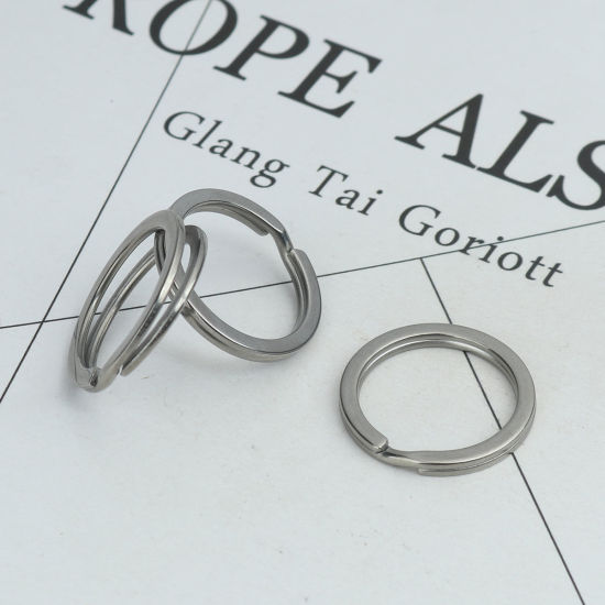 Immagine di 10 Pz 304 Acciaio Inossidabile Anello Portachiavi Tono Argento Tondo 28mm Dia.