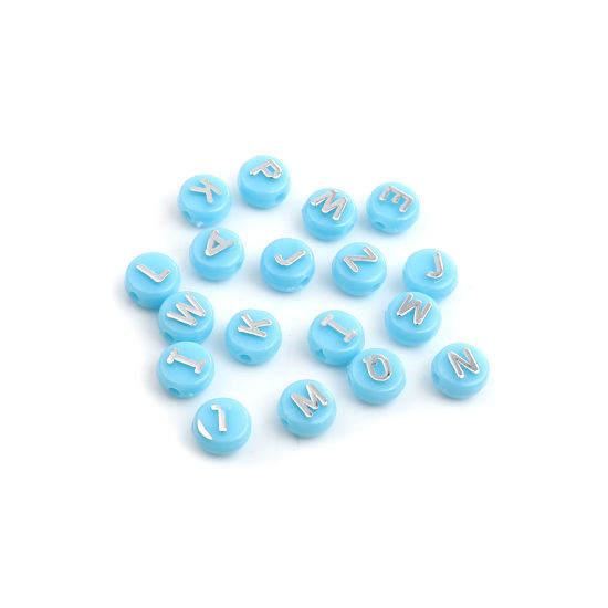 Image de Perles en Acrylique Rond Bleu au Hasard 10mm x 6mm, Trou: env. 2.4mm, 100 Pcs