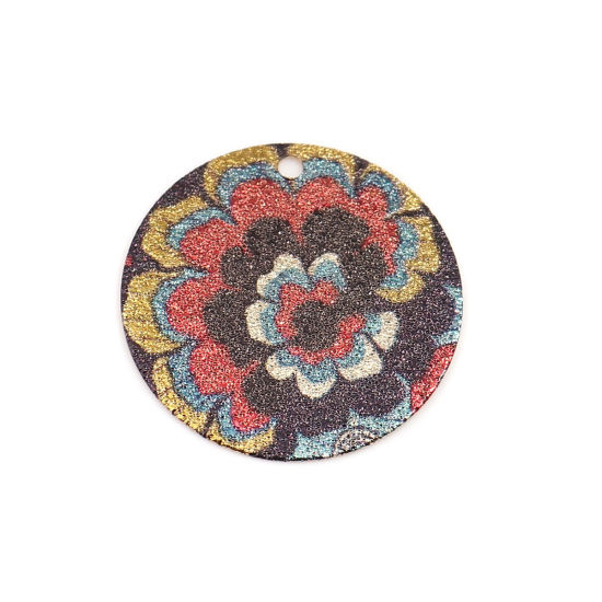 Image de 10 Pcs Breloques Peinture en Émail en Laiton Doré Multicolore Rond Fleurs Amas Stellaire 20mm Dia