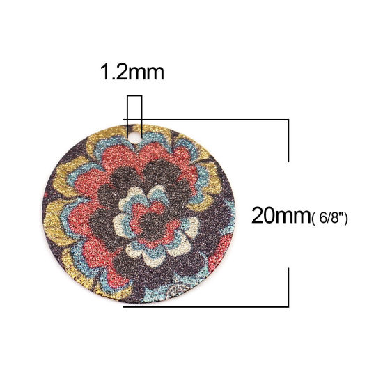 Image de 10 Pcs Breloques Peinture en Émail en Laiton Doré Multicolore Rond Fleurs Amas Stellaire 20mm Dia