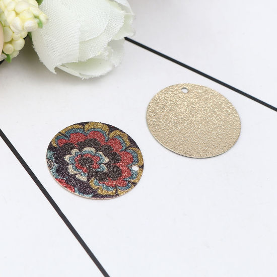 Image de 10 Pcs Breloques Peinture en Émail en Laiton Doré Multicolore Rond Fleurs Amas Stellaire 20mm Dia