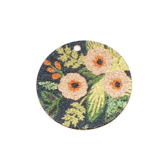 Image de 10 Pcs Breloques Peinture en Émail en Laiton Doré Multicolore Rond Feuilles de Fleur Amas Stellaire 20mm Dia