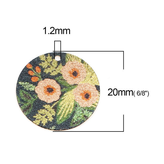 Image de 10 Pcs Breloques Peinture en Émail en Laiton Doré Multicolore Rond Feuilles de Fleur Amas Stellaire 20mm Dia
