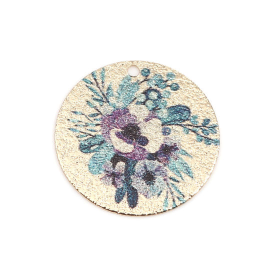 Image de 10 Pcs Breloques Peinture en Émail en Laiton Doré Multicolore Rond Fleurs Amas Stellaire 20mm Dia