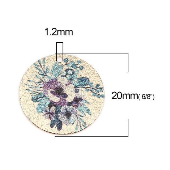 Image de 10 Pcs Breloques Peinture en Émail en Laiton Doré Multicolore Rond Fleurs Amas Stellaire 20mm Dia