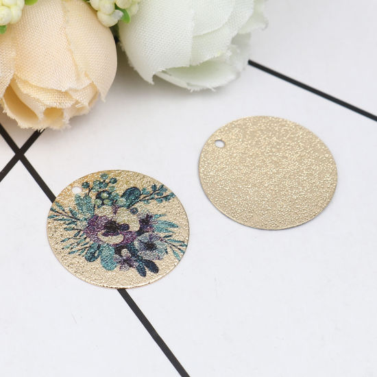 Image de 10 Pcs Breloques Peinture en Émail en Laiton Doré Multicolore Rond Fleurs Amas Stellaire 20mm Dia