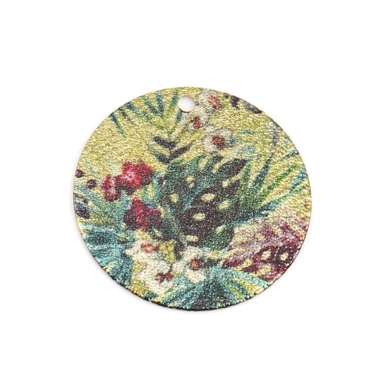 Image de 10 Pcs Breloques Peinture en Émail en Laiton Doré Multicolore Rond Feuilles de Fleur Amas Stellaire 20mm Dia