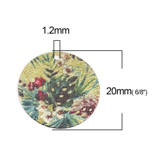 Image de 10 Pcs Breloques Peinture en Émail en Laiton Doré Multicolore Rond Feuilles de Fleur Amas Stellaire 20mm Dia