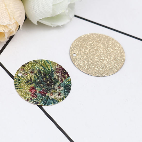 Image de 10 Pcs Breloques Peinture en Émail en Laiton Doré Multicolore Rond Feuilles de Fleur Amas Stellaire 20mm Dia