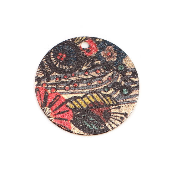 Image de 10 Pcs Breloques Peinture en Émail en Laiton Doré Multicolore Rond Fleurs Amas Stellaire 20mm Dia
