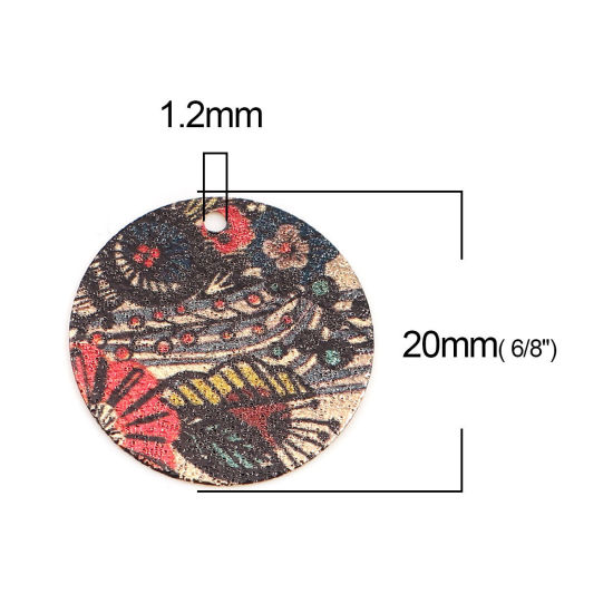 Image de 10 Pcs Breloques Peinture en Émail en Laiton Doré Multicolore Rond Fleurs Amas Stellaire 20mm Dia